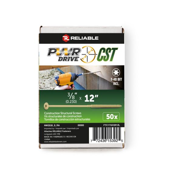 PWR DRIVE CST Structural screw - Oversized Flat Head - 3/8 in x 12 in, Box of 50