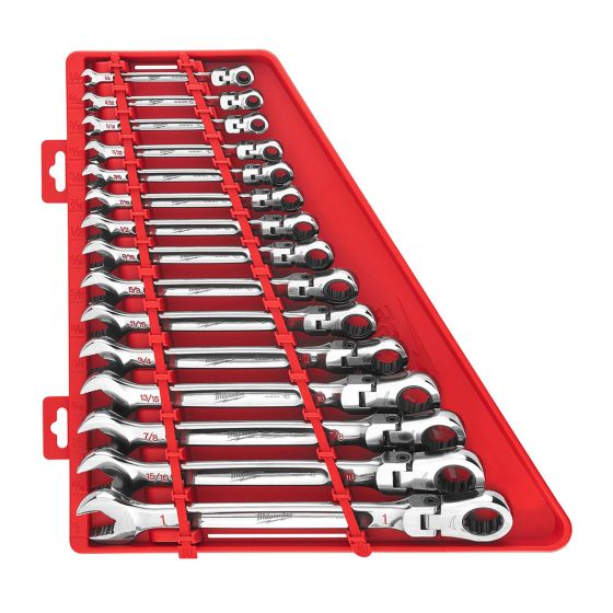 Ensemble de clés mixtes à cliquet à tête pivotante, SAE, 15 mcx