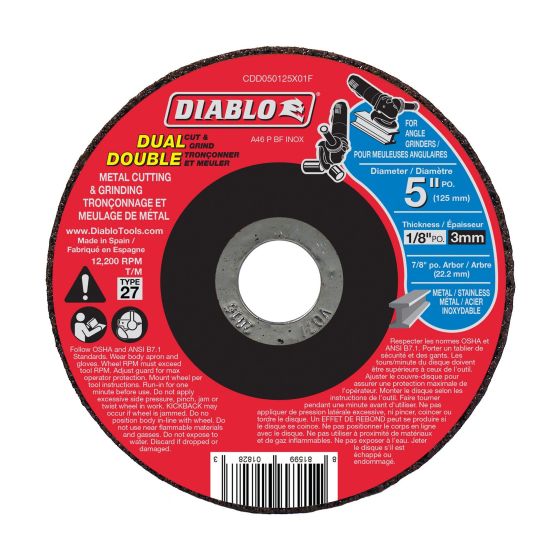 Cut-Off Grinder Wheel for Metal - 5" x 1/8" x 7/8"