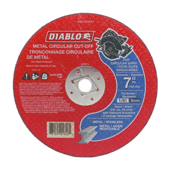 Cut-Off Grinder Wheel for Metal - 7" x 1/8" x 5/8"