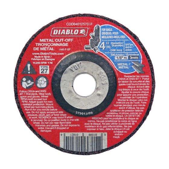 Cut-Off Grinder Wheel for Metal - 4" x 1/8" x 5/8"