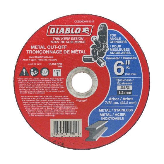 Cut-Off Grinder Wheel for Metal - 6" x 0.045" x 7/8"