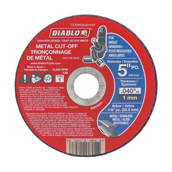 Cut-Off Grinder Wheel for Metal - 5" x 0.04" x 7/8"
