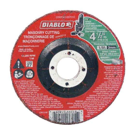 Cut-Off Grinder Wheel for Masonry - 4 1/2" x 1/8" x 7/8"