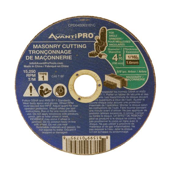 Cut-Off Grinder Wheel for Masonry - 4" x 1/16" x 5/8"
