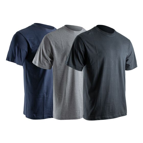 Ensemble de 3 chandails, manches courtes, col rond, grandeur 3/moyen, noir/gris chine/marine