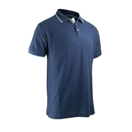 Polo uni, manches courtes, maille piquée, grandeur 5/X-grand, marine