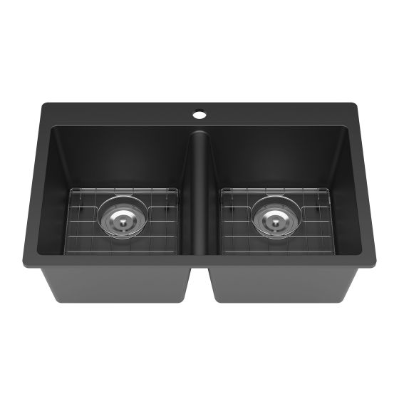 Double Kitchen Sink - Kilona - Black Granite - 31" x 20" x 9"