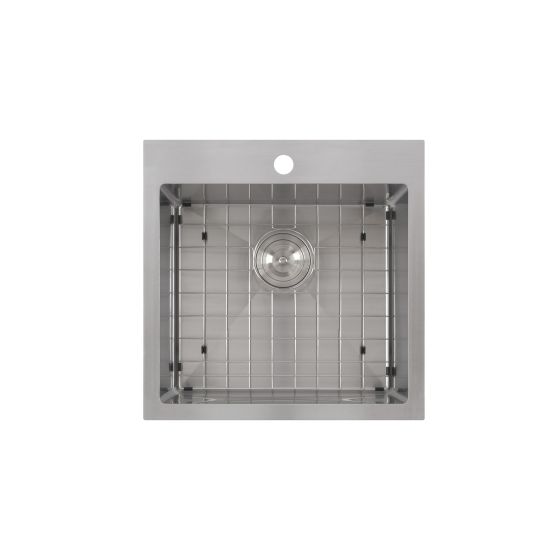 Évier de cuisine simple carré, Lixia, acier inoxydable, 20" x 20" x 9"
