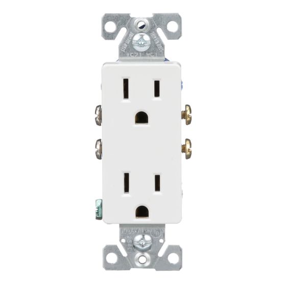 Tamper-Proof Double Socket, White, 10/Pkg, 15 A, 125 V
