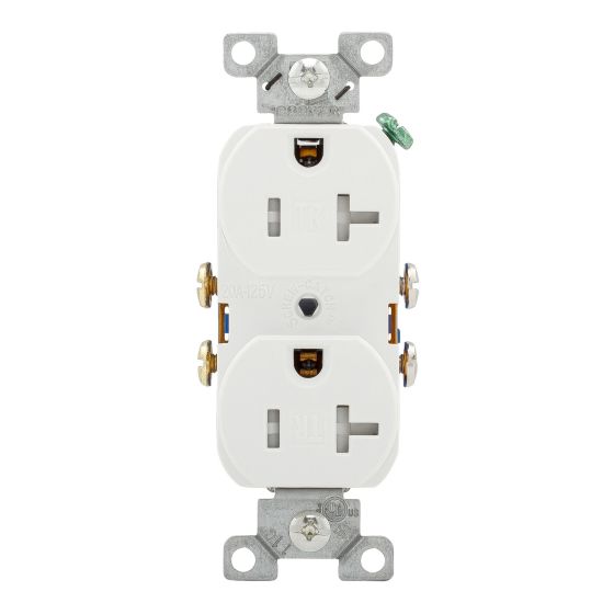 Tamper-Proof Double Socket, White, 20 A, 125 V