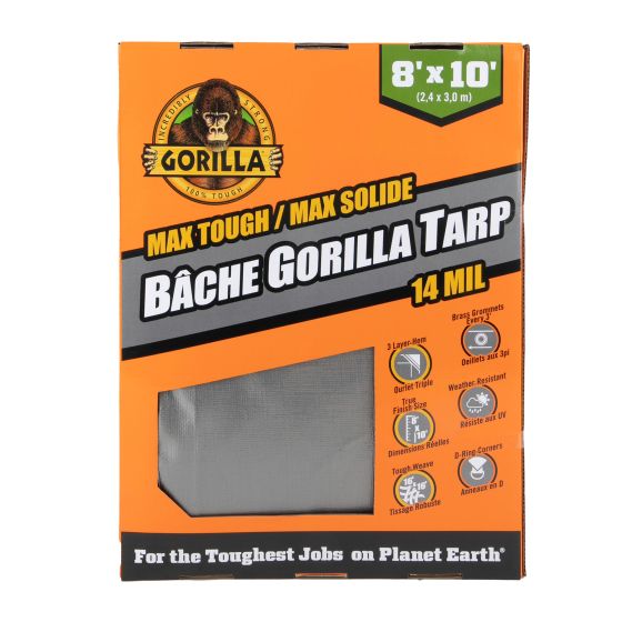 Bâche Gorilla Max solide, argent, 8' x 10'