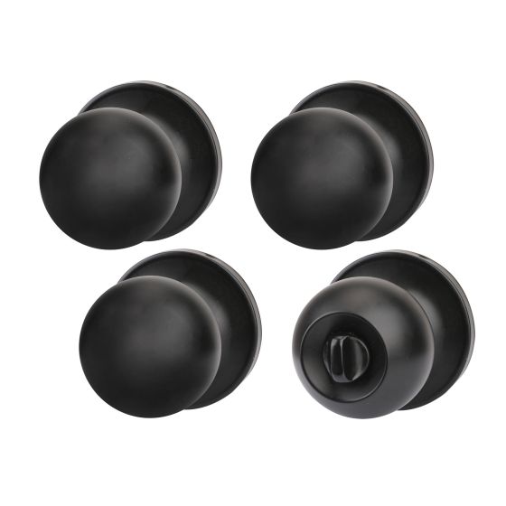 Ensemble de boutons pour portes privées et de passage, Hudson, 4/pqt, noir mat