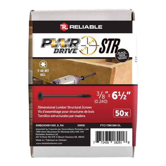 Structural Screw - PWR - T17 - Black - 3/8" x 6 1/2" - 50/pkg