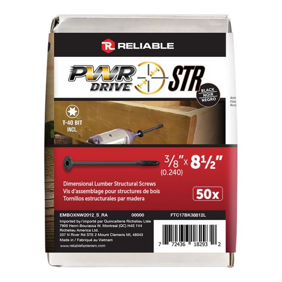 Structural Screw - PWR - T17 - Black - 3/8" x 8 1/2" - 50/pkg