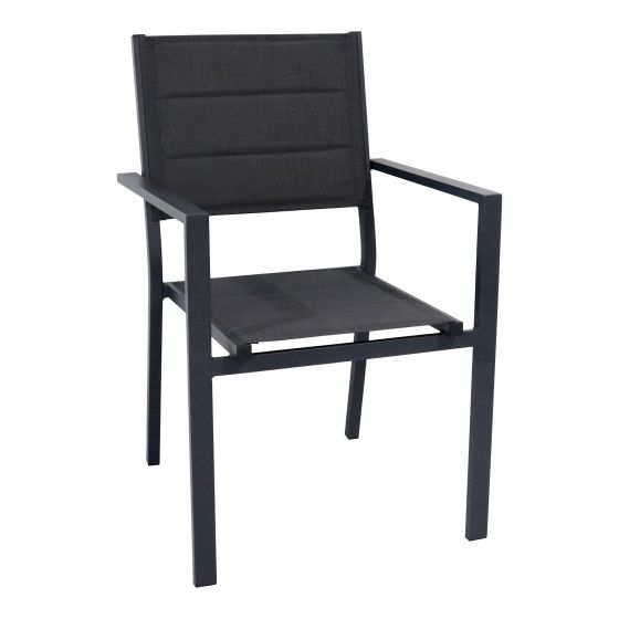 Chaise empilable, aluminium/textilène, charbon, 57,5 x 57 x 87 cm