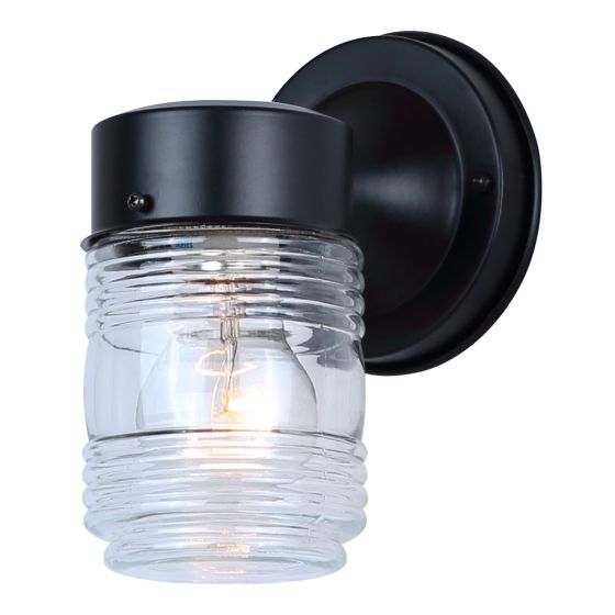 Outdoor wall light, Clear Glass, Black, 4-1/2-in x 7-1/2-in x 6-in