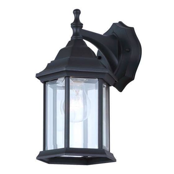 DANE Outdoor LED Wall Light, Clear Glass, Black, 6-1/4-in x 12-in x 8-in