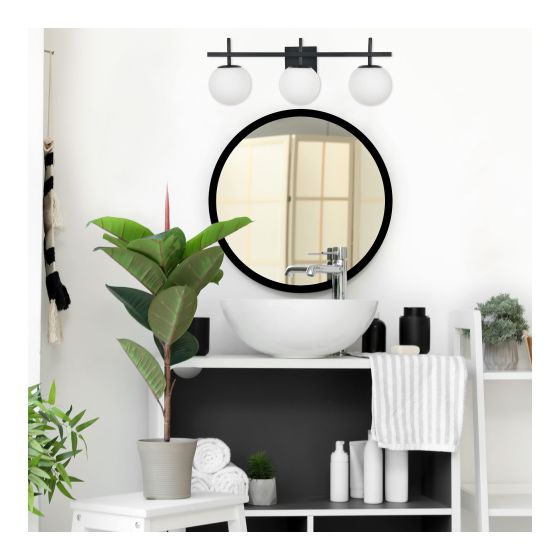 Appliqué mural pour vanité, 3 lumières, noir