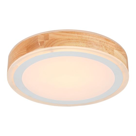 LED Ceiling Light, Round, White/Wood Finish, 13-in, 24W