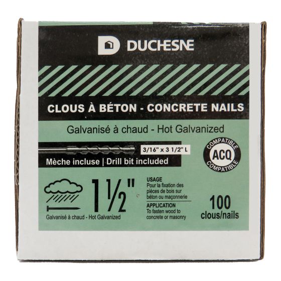 Concrete Nails - Hot-Dip Galvanized - With Drill Bit – 1 1/2" – 100/pkg
