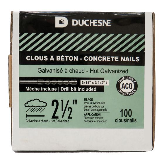 Concrete Nails - Hot-Dip Galvanized - With Drill Bit – 2 1/2" – 100/pkg