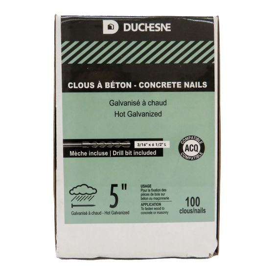 Concrete Nails - Hot-Dip Galvanized - With Drill Bit – 5" – 100/pkg