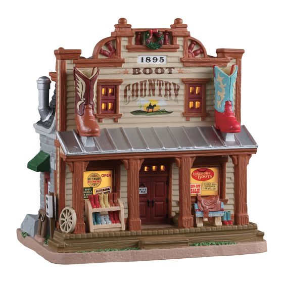 Holiday Village Building - Boot Country Light-Up Western-Style