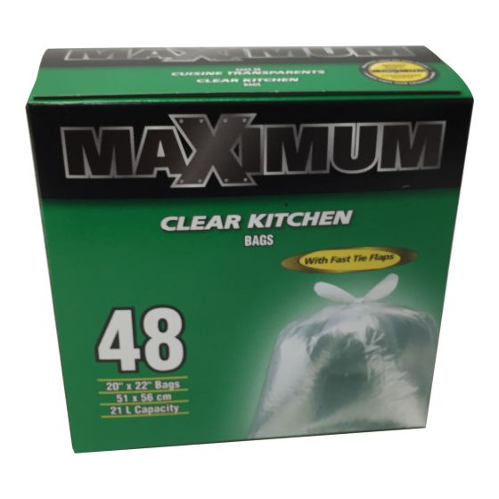 Sacs de cuisine transparents, 21 L, 20 x 22 po, 48/pqt