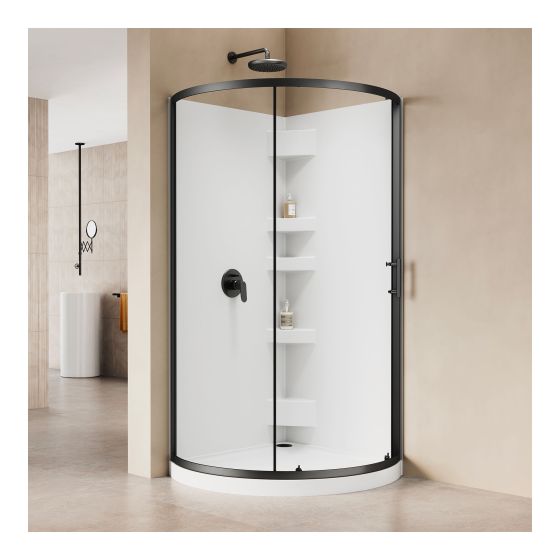 Ensemble de douche ronde, 38" x 76", noir mat/blanc