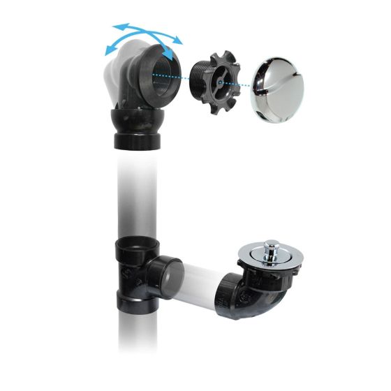 Ensemble bonde et trop-plein, ABS, 1 1/2", angle ajustable, chrome