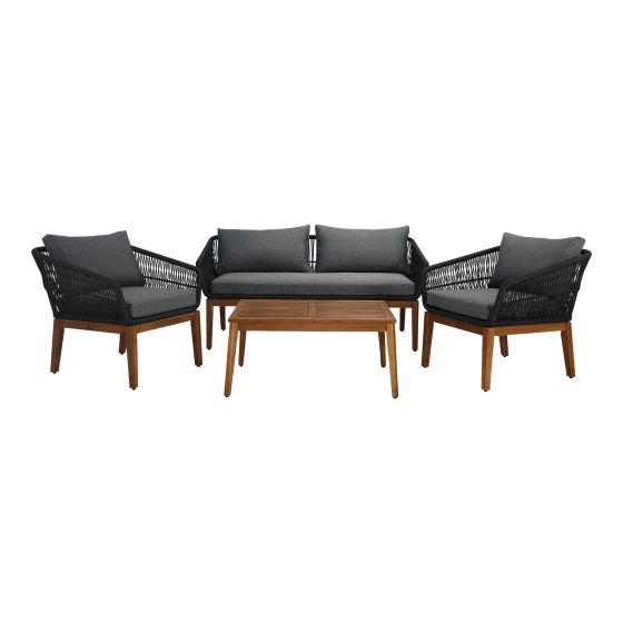 Ensemble de conversation Orea, 4 pièces, bois d'acacia et corde tressée