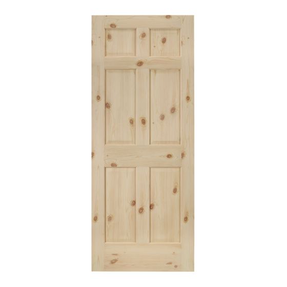 Porte en pin noueux à 6 panneaux, 32" x 80", naturel