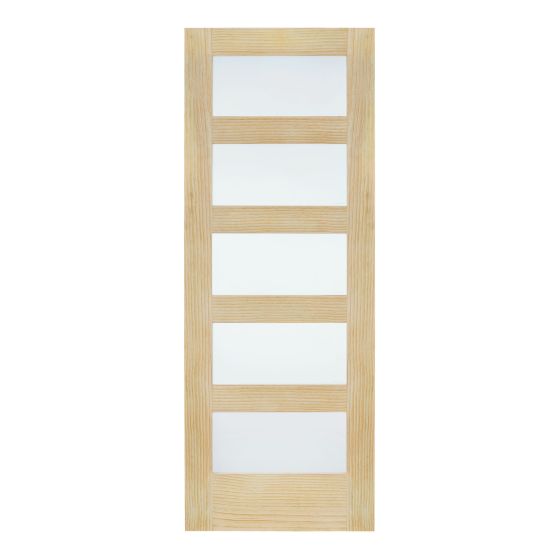Porte intérieure à 5 panneaux en verre givré, 32" x 80", pin clair