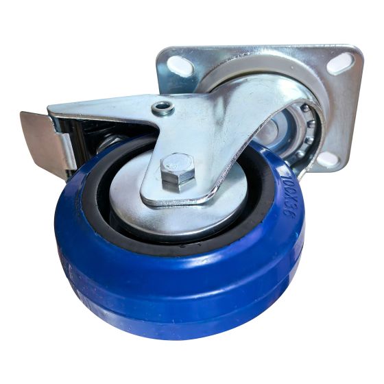 Roulette pivotante avec frein, caoutchouc, 4", capacité 150kg, bleue