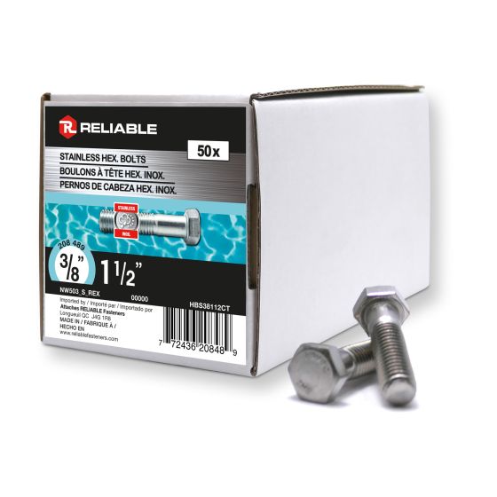 Hex Bolts - 3/8" x 1-1/2" - Stainless Steel - 50/Pkg