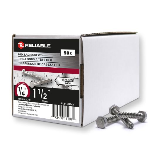Lag Bolts - 1/4" x 1-1/2" - Stainless Steel - 50/Pkg