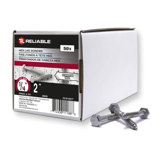 Lag Bolts - 1/4" x 2" - Stainless Steel - 50/Pkg