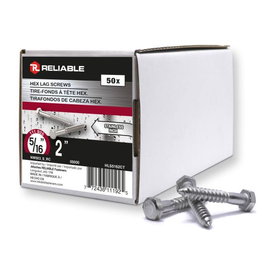 Lag Bolts - 5/16" x 2" - Stainless Steel - 50/Pkg