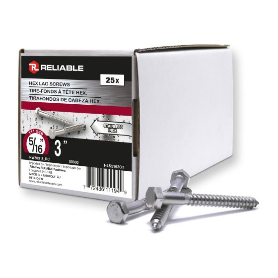 Lag Bolts - 5/16" x 3" - Stainless Steel - 25/Pkg