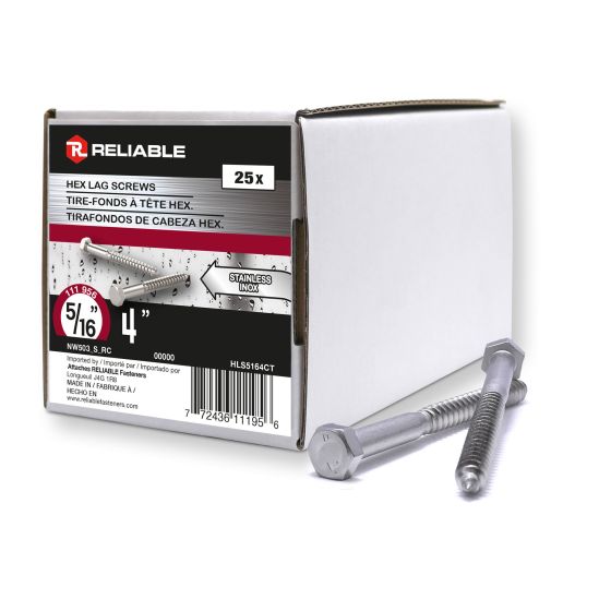 Lag Bolts - 5/16" x 4" - Stainless Steel - 25/Pkg