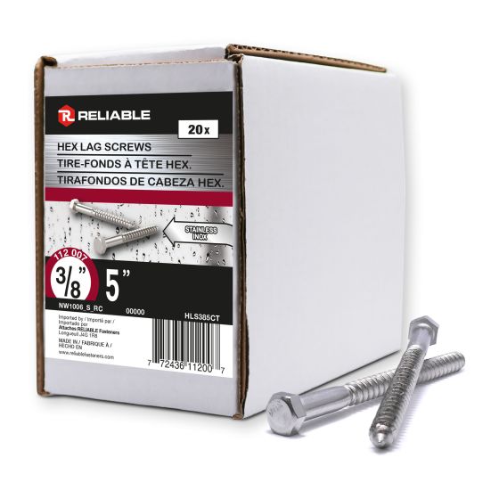Lag Bolts - 3/8" x 5" - Stainless Steel - 25/Pkg