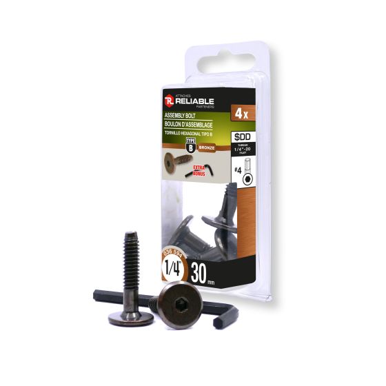 Hex Socket JCB Assembly Bolts - 1/4" x 30 mm - Bronze - 4/Pkg