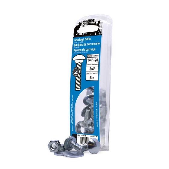 Carriage Bolts - 1/4" x 3/4" - Zinc-Plated - 8/Pkg