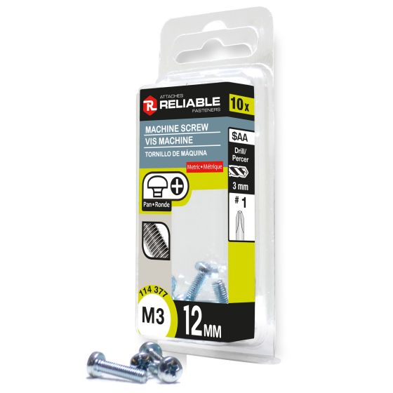 Vis mécaniques, M3 x 12 mm, acier inoxydable, type B, 10/pqt