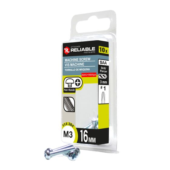 Vis mécaniques, M3 x 16 mm, type B, zingué, 10/pqt