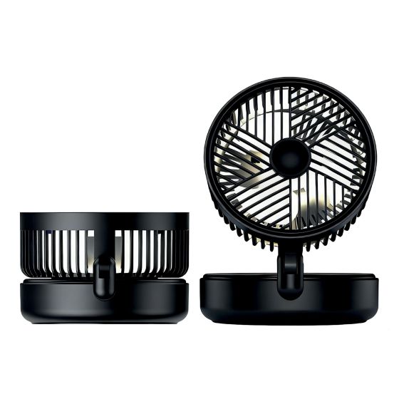 Ventilateur pliable 5 po, lumière, 5 vitesses, noir brillant