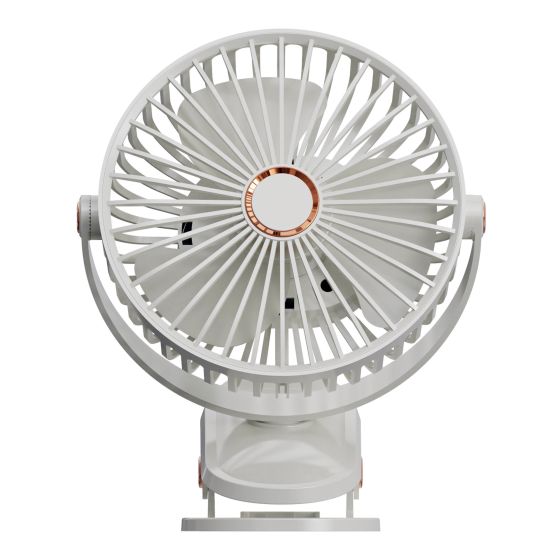Ventilateur à pince USB, 6", 6 vitesses, rechargeable, blanc