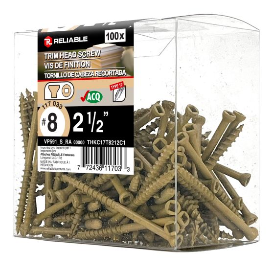 Trim Head Wood Screws - #8 x 2 1/2" - Tan - 100/Pkg