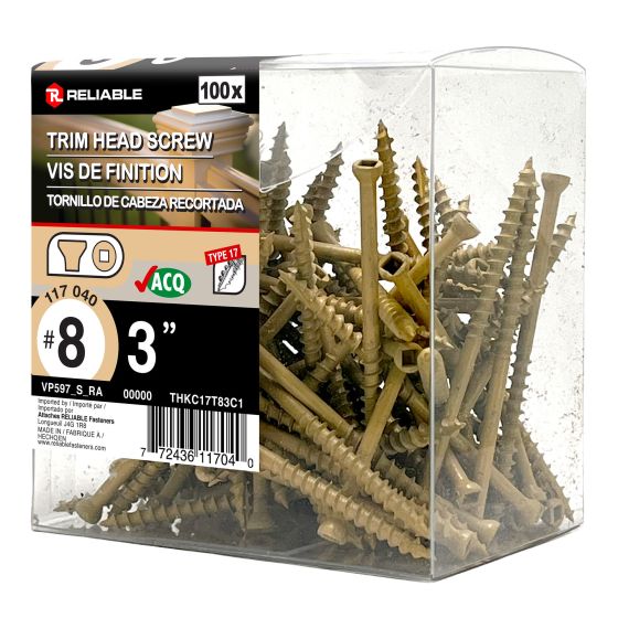 Trim Head Wood Screws - #8 x 3" - Tan - 100/Pkg